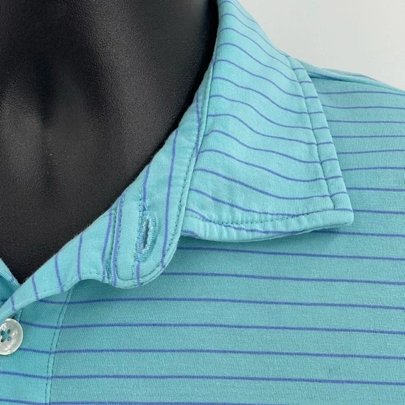 Peter Millar Summer Comfort Polo Shirt Men's Large L Aqua & Blue Striped - Picture 4 of 8